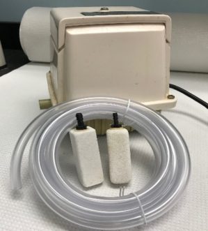 Aeration equipment made up of an air pump and tubing.